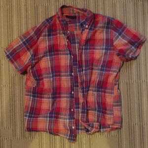 Men's Orange and Blue Plaid Areo Shirt